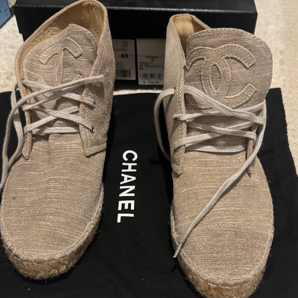 CHANEL Beige Espadrille Flats
